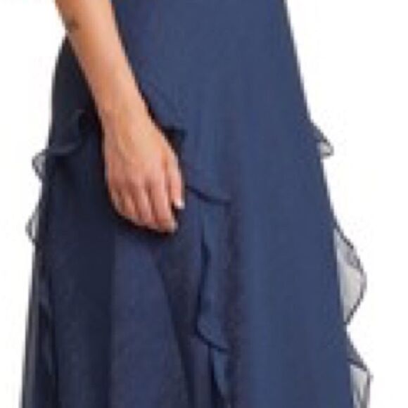 NWOT Ted Baker Laurae Bias Cut Ruffle Gown in Midnight Blue Shimmer - Picture 6 of 12